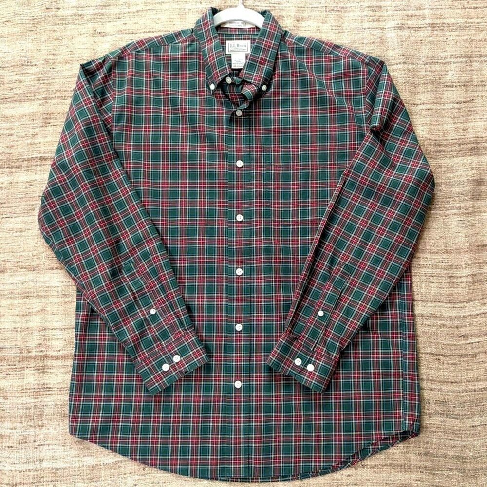 LL Bean Mens Medium Long Sleeve Button Down Collared Plaid Shirt NWOT
